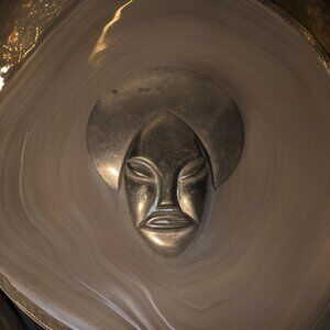 1940s Unique 2" Enamel Copper Swami Brooch With Patina Aged